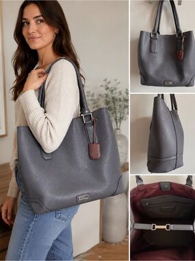 Kenneth Cole Reaction Pebbled Leather Tote Bag Grey Rosegold Chic Essentials